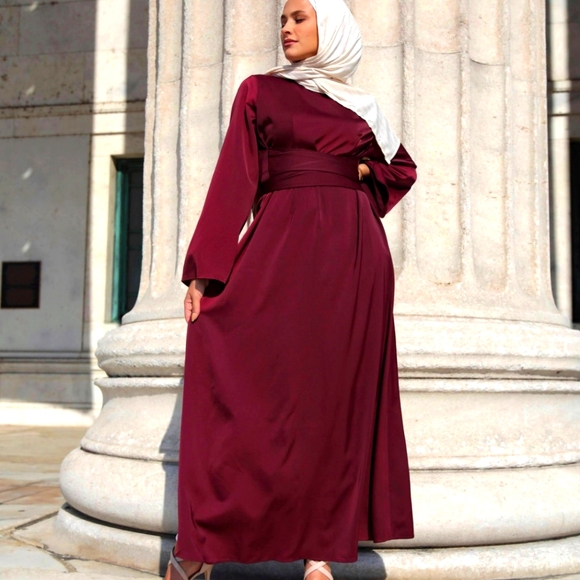 Niswa Fashions Dresses & Skirts - WHIMSICAL JULIA MAXI Long Sleeve Maxi Dress For Women Color Burgundy Red, Size M